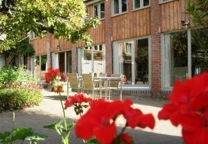 Courtyard + geraniums